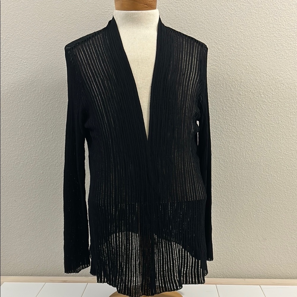 🎃 Laura Ashley Black Open-Front Semi Sheer Cardigan Sweater